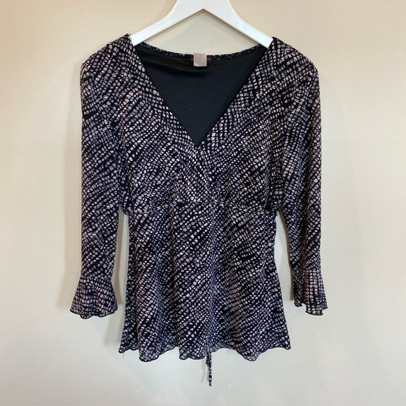 Vintage Y2K Babydoll Top Cocoma Flutter Sleeve Womens Black White - Picture 1 of 8